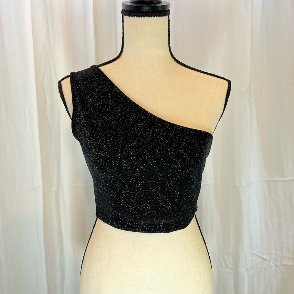One shouldered black sparkle crop top - SHEIN size M